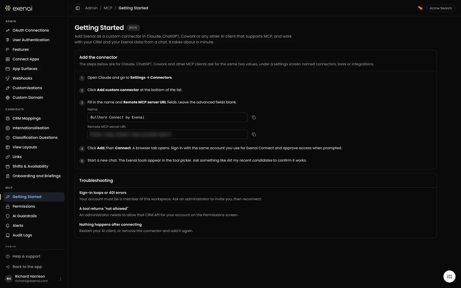 Exenai Connect - Admin - MCP