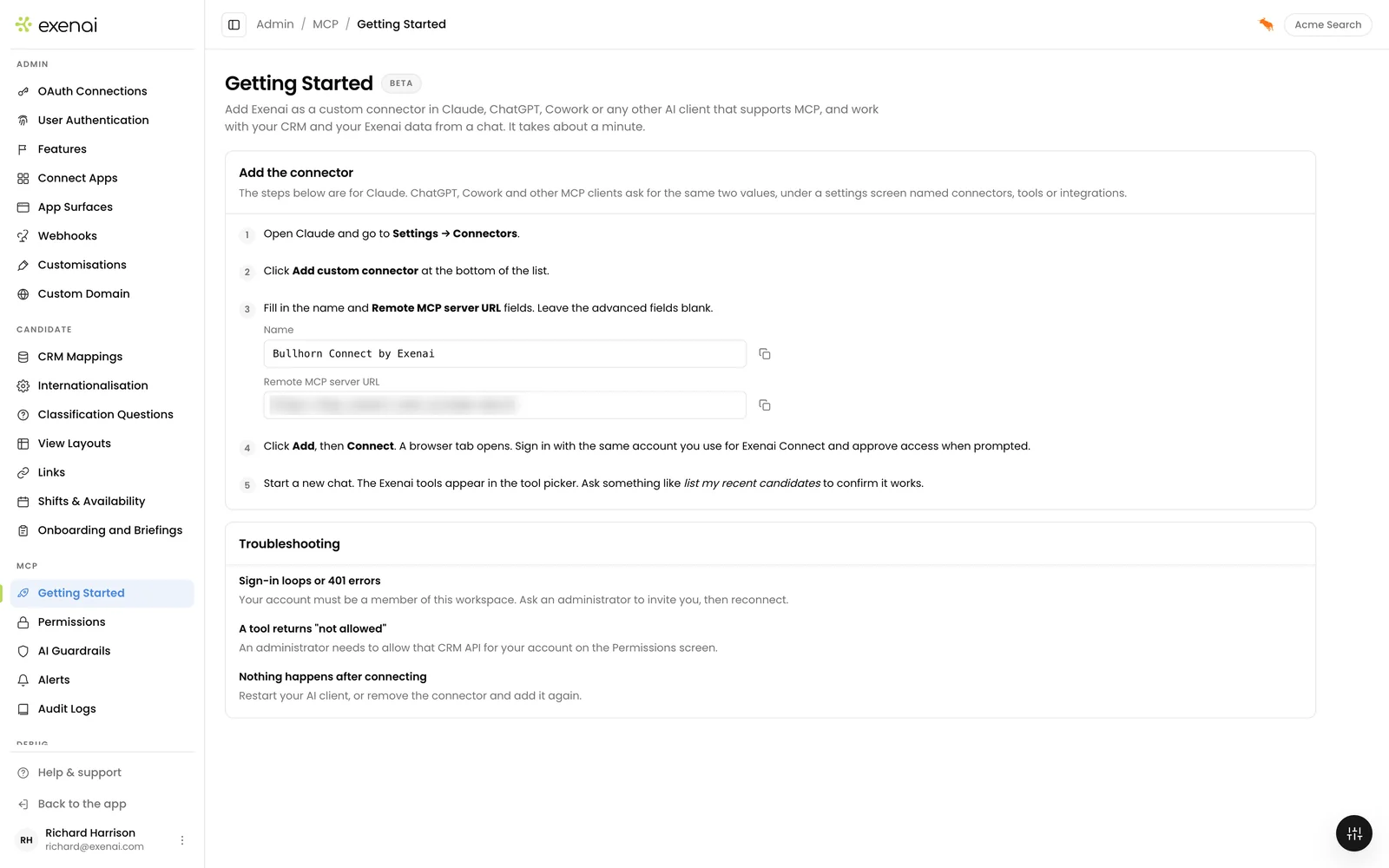 Exenai Connect - Admin - MCP