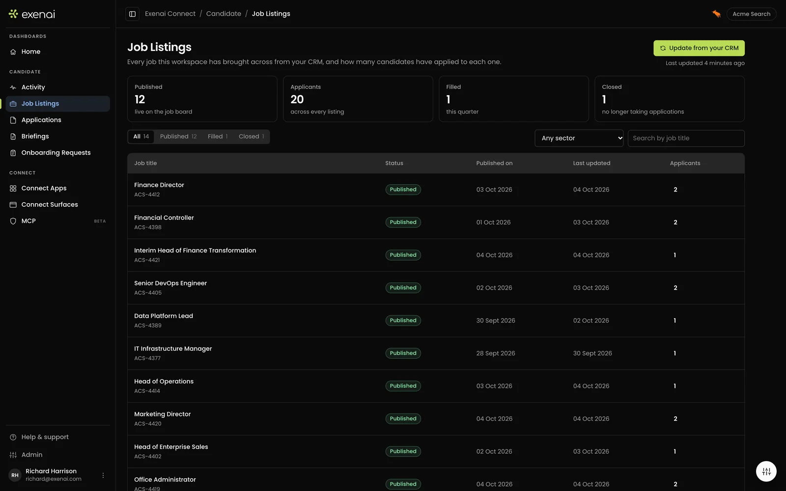 Exenai Candidate - User - Job Listings