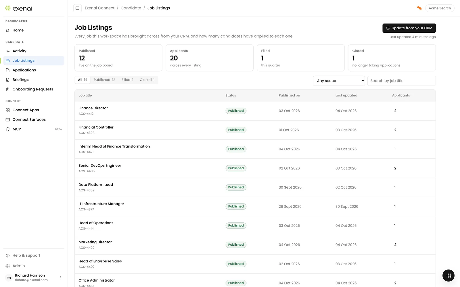 Exenai Candidate - User - Job Listings