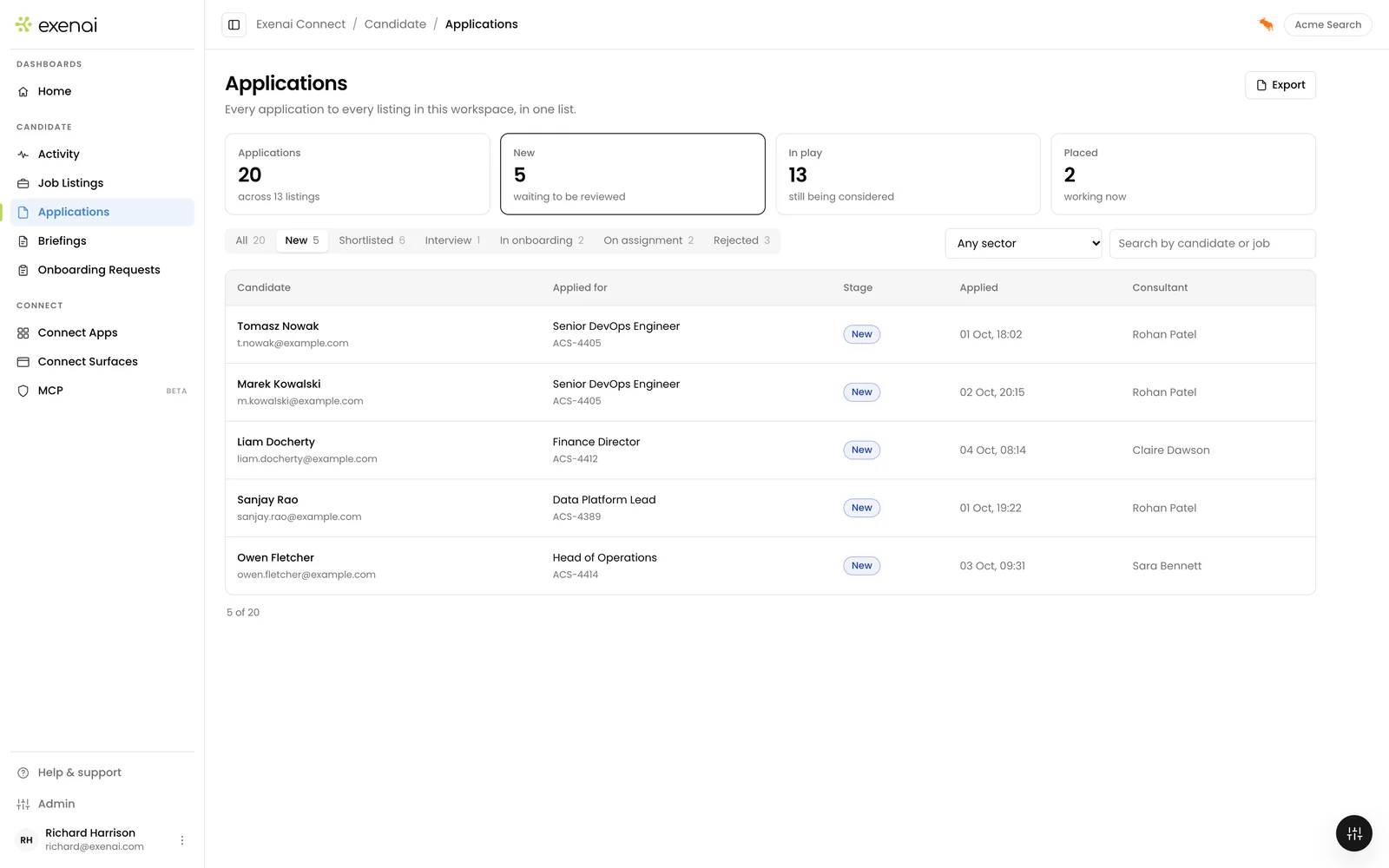 Exenai Candidate - User - Applications