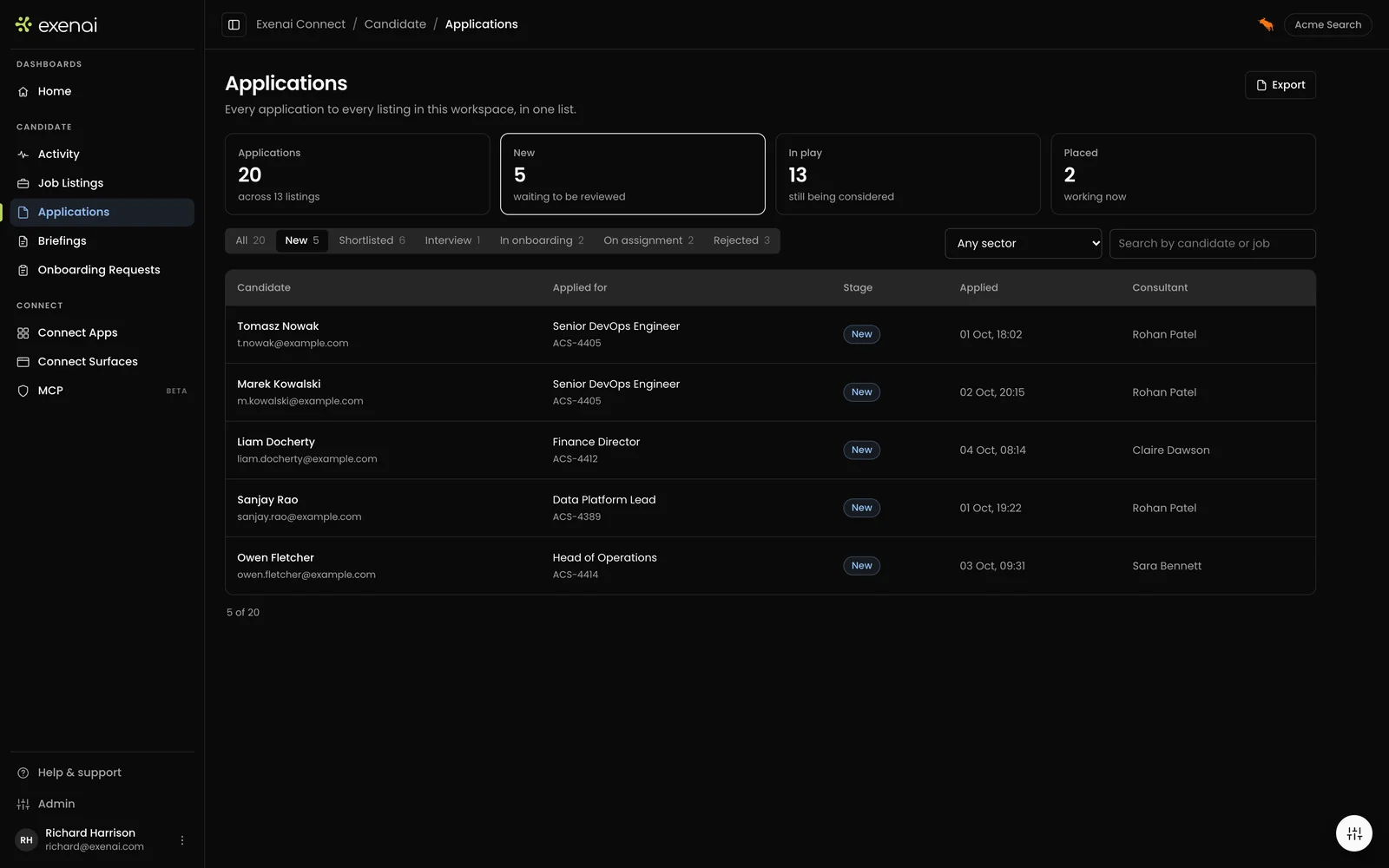 Exenai Candidate - User - Applications
