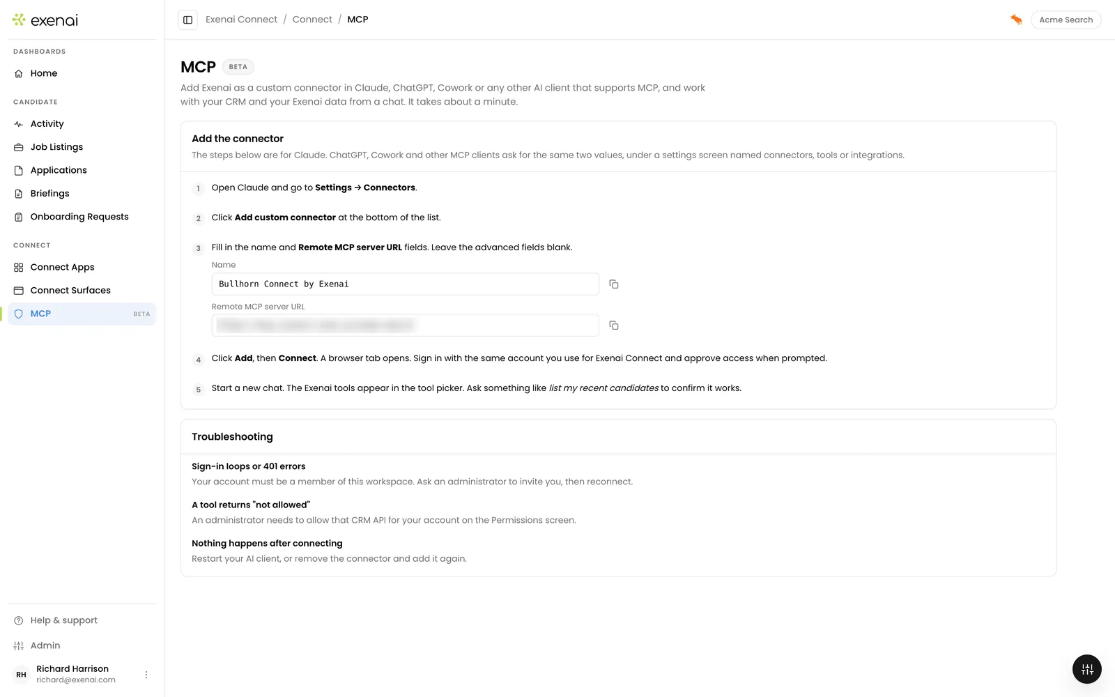 Exenai Connect - User - MCP