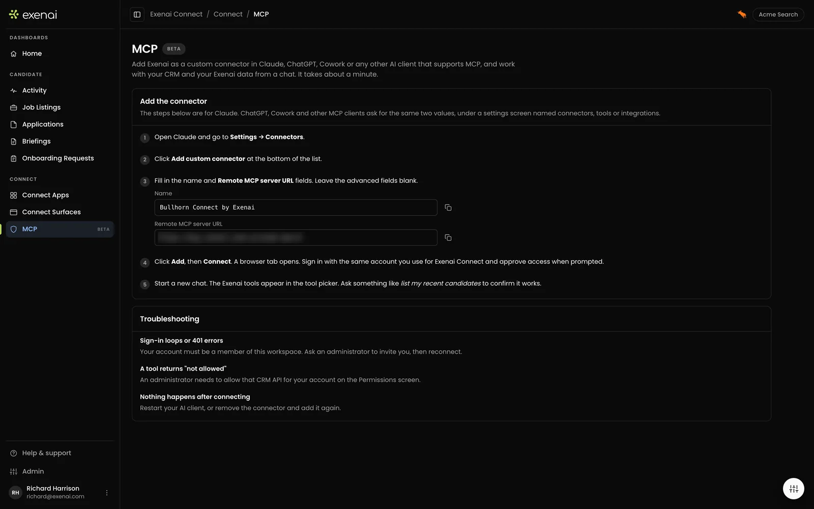 Exenai Connect - User - MCP