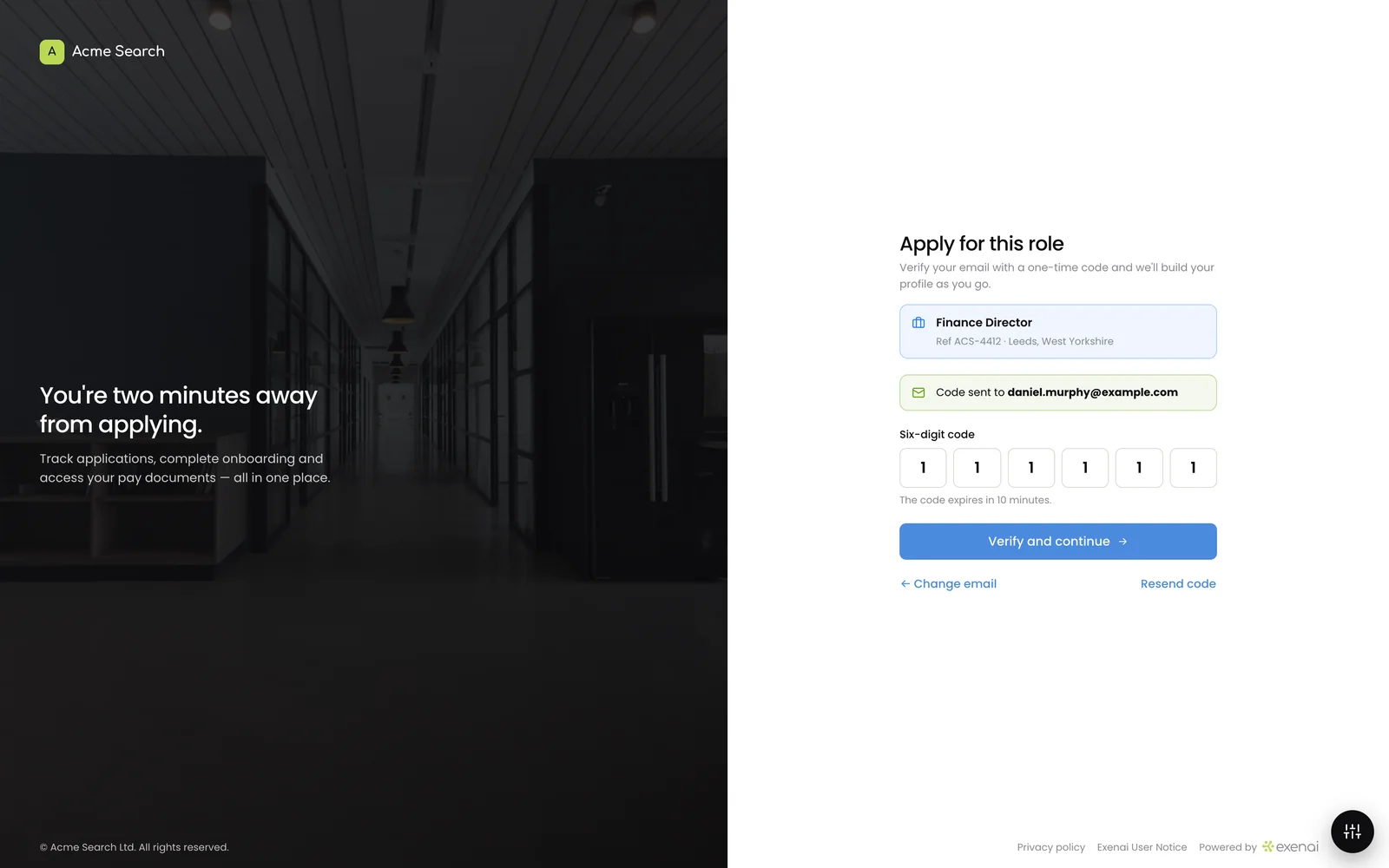 candidate.yourdomain.com - Login - One Time Passcode