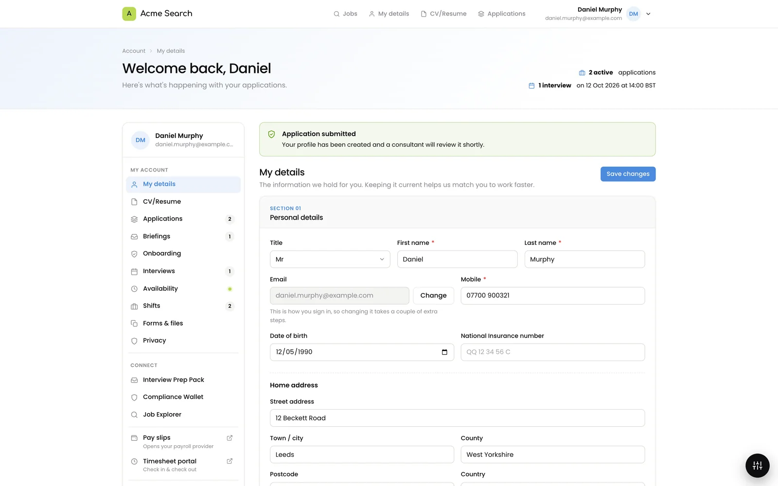 candidate.yourdomain.com - My Details