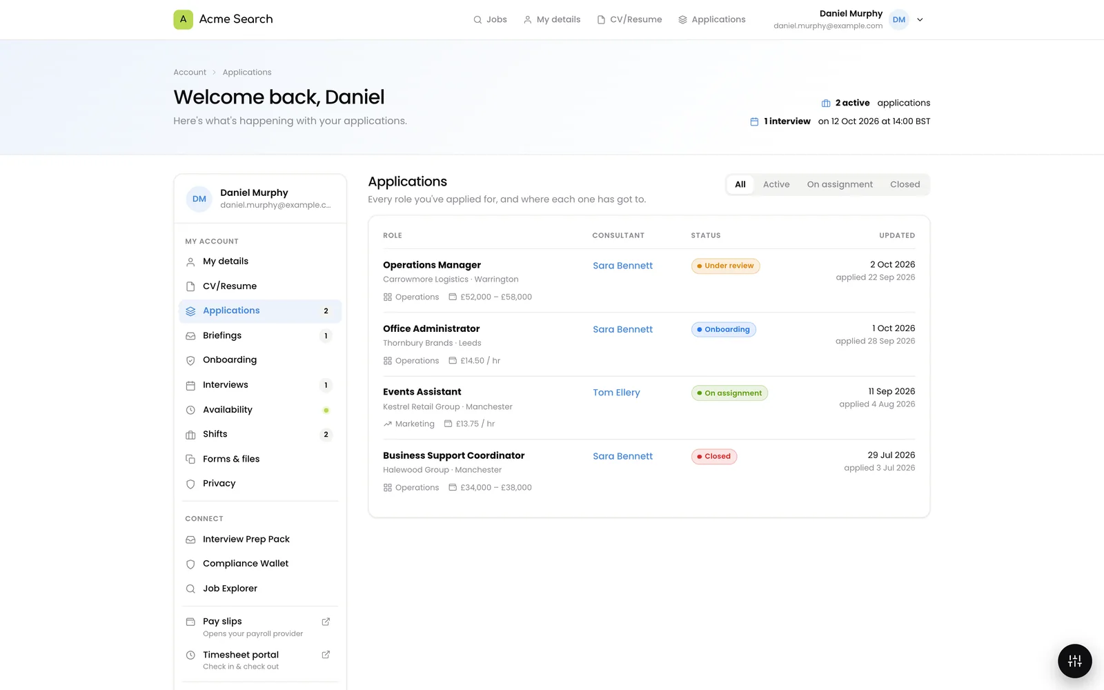 candidate.yourdomain.com - My Applications