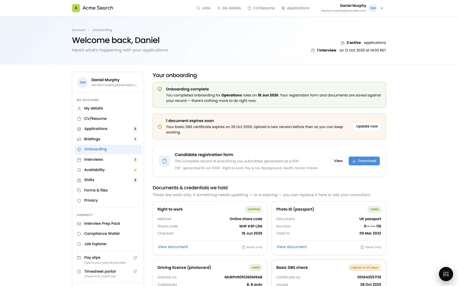 candidate.yourdomain.com - Onboarding