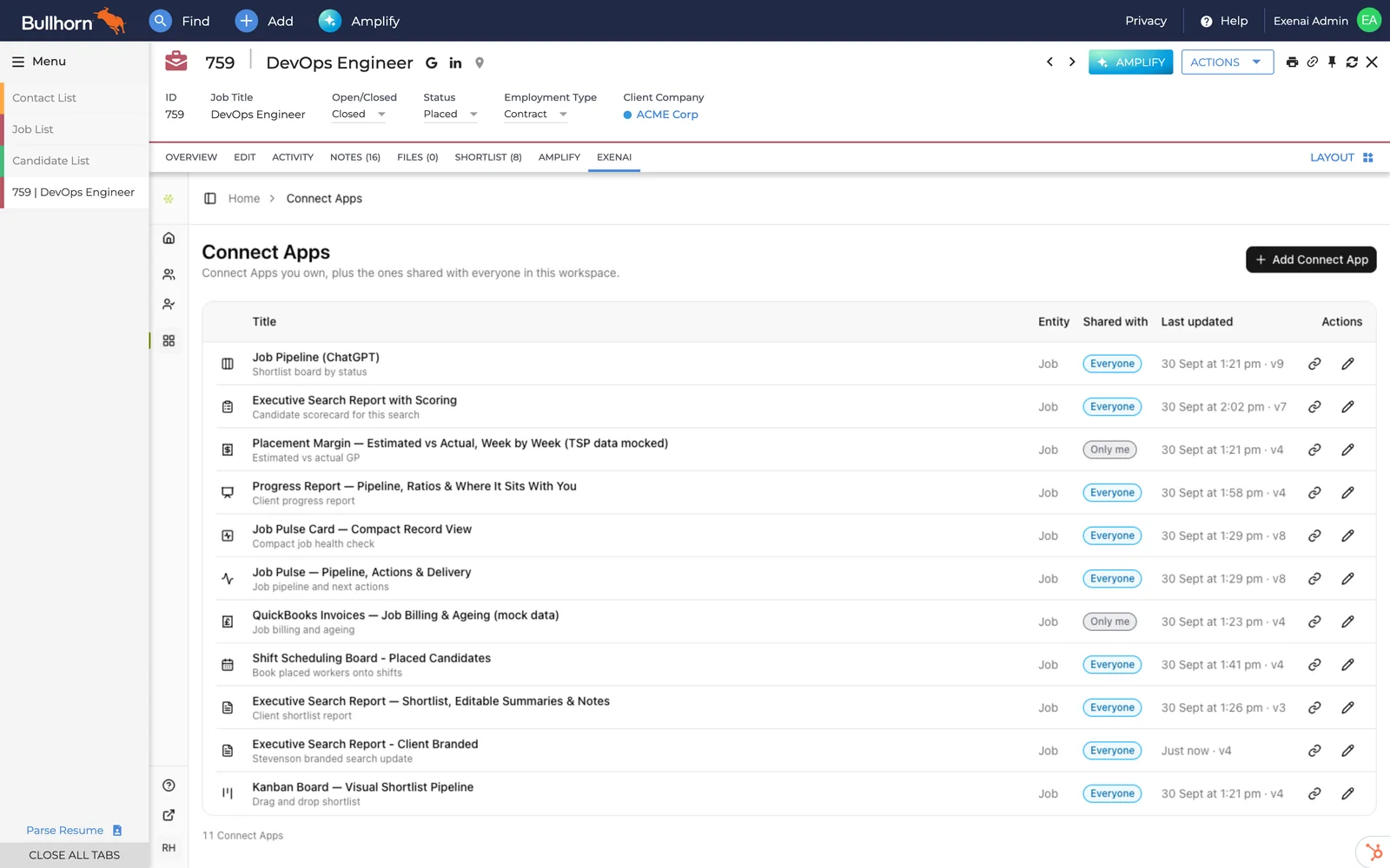 Bullhorn - Job - Connect Apps