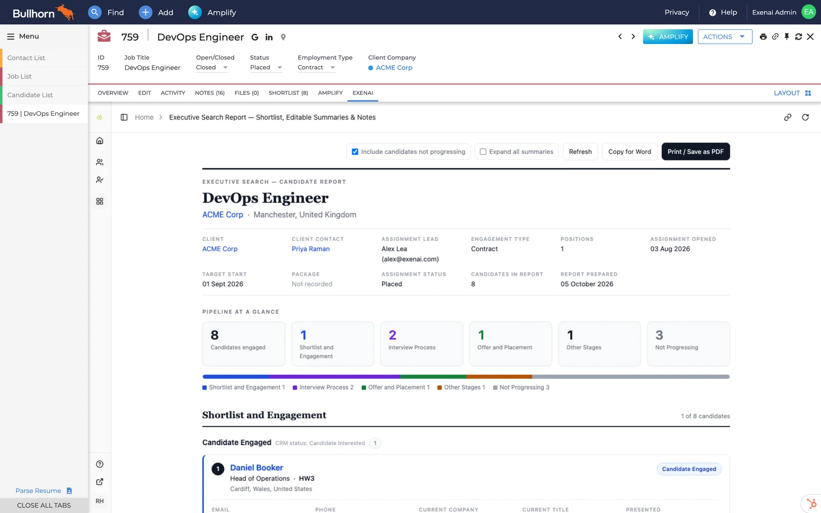Bullhorn - Job - Search Report
