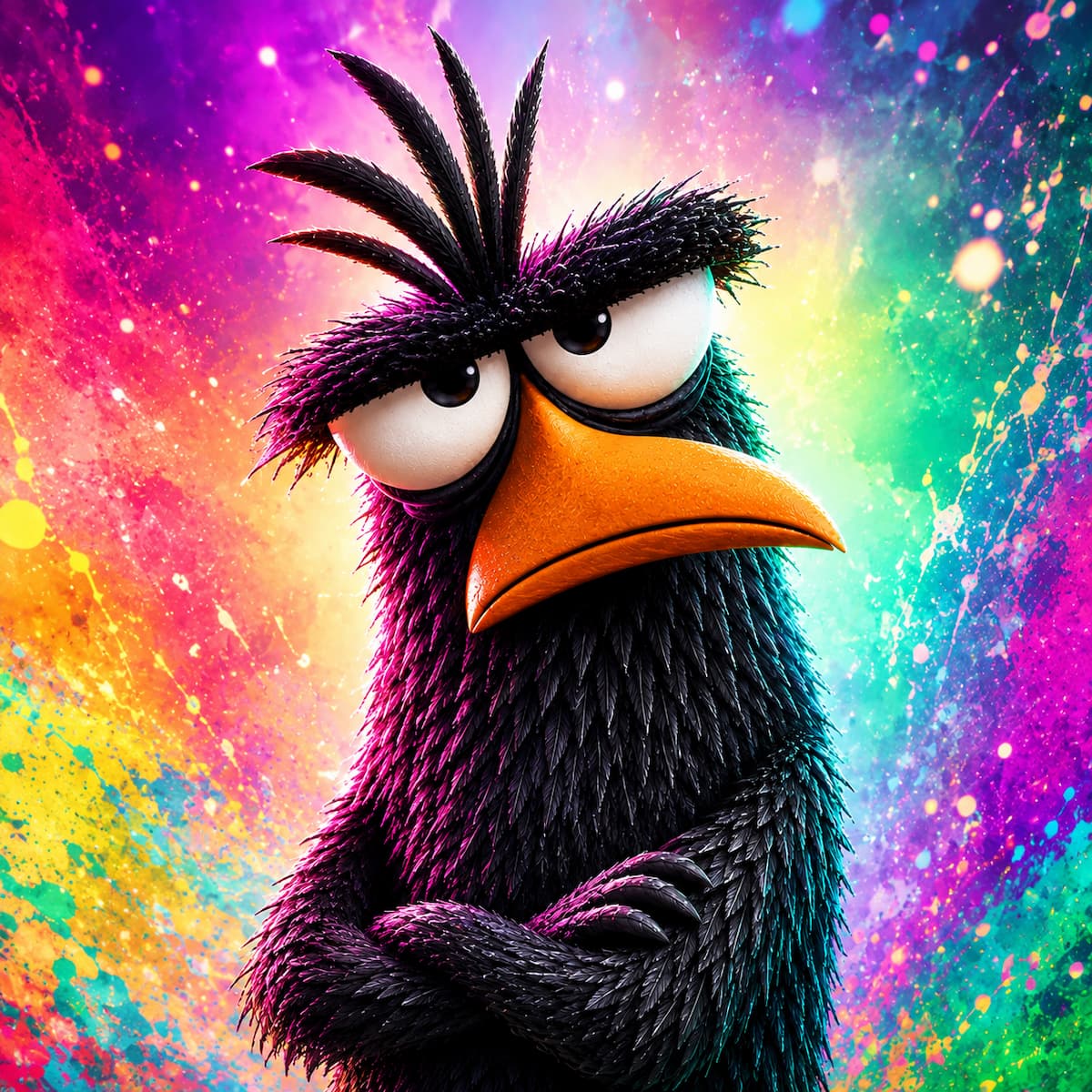 Rave mascot standing and looking directly at the viewer.