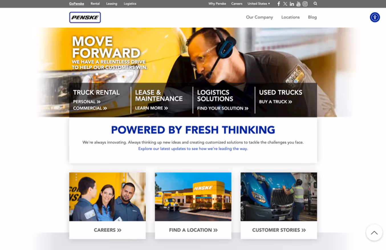 A screenshot of the before homepage which has the current navigation.