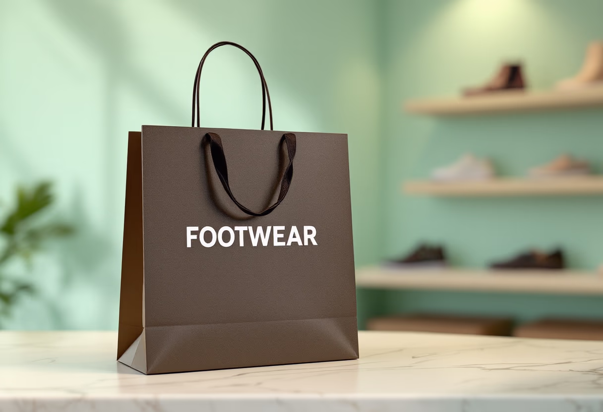 image of shopping bag at checkout counter (for a footwear store)