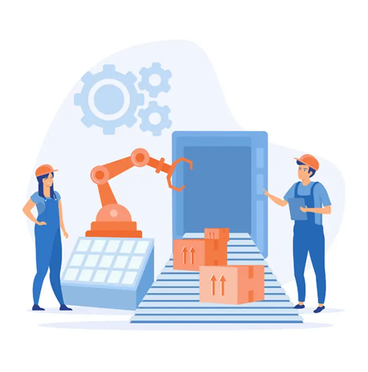 man and woman working at a factory illustration