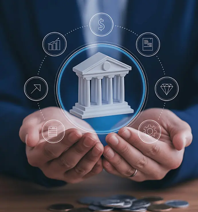person holding virtual finance bank