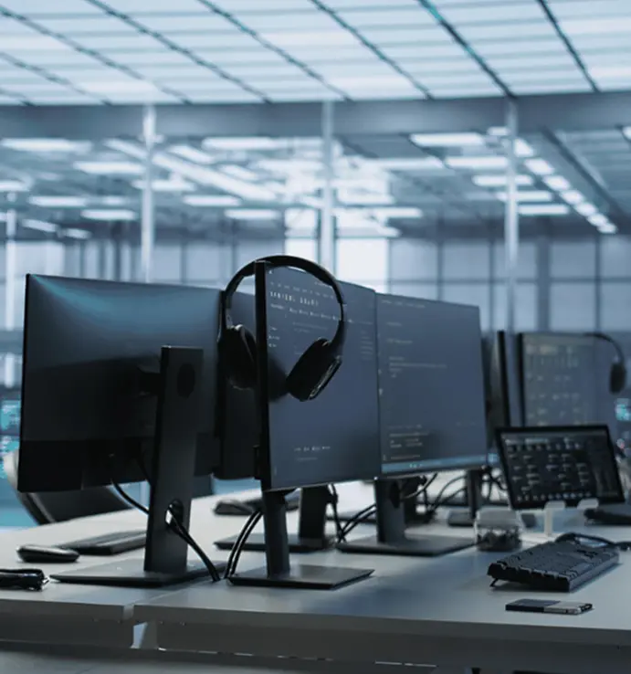 monitors on desk at a office