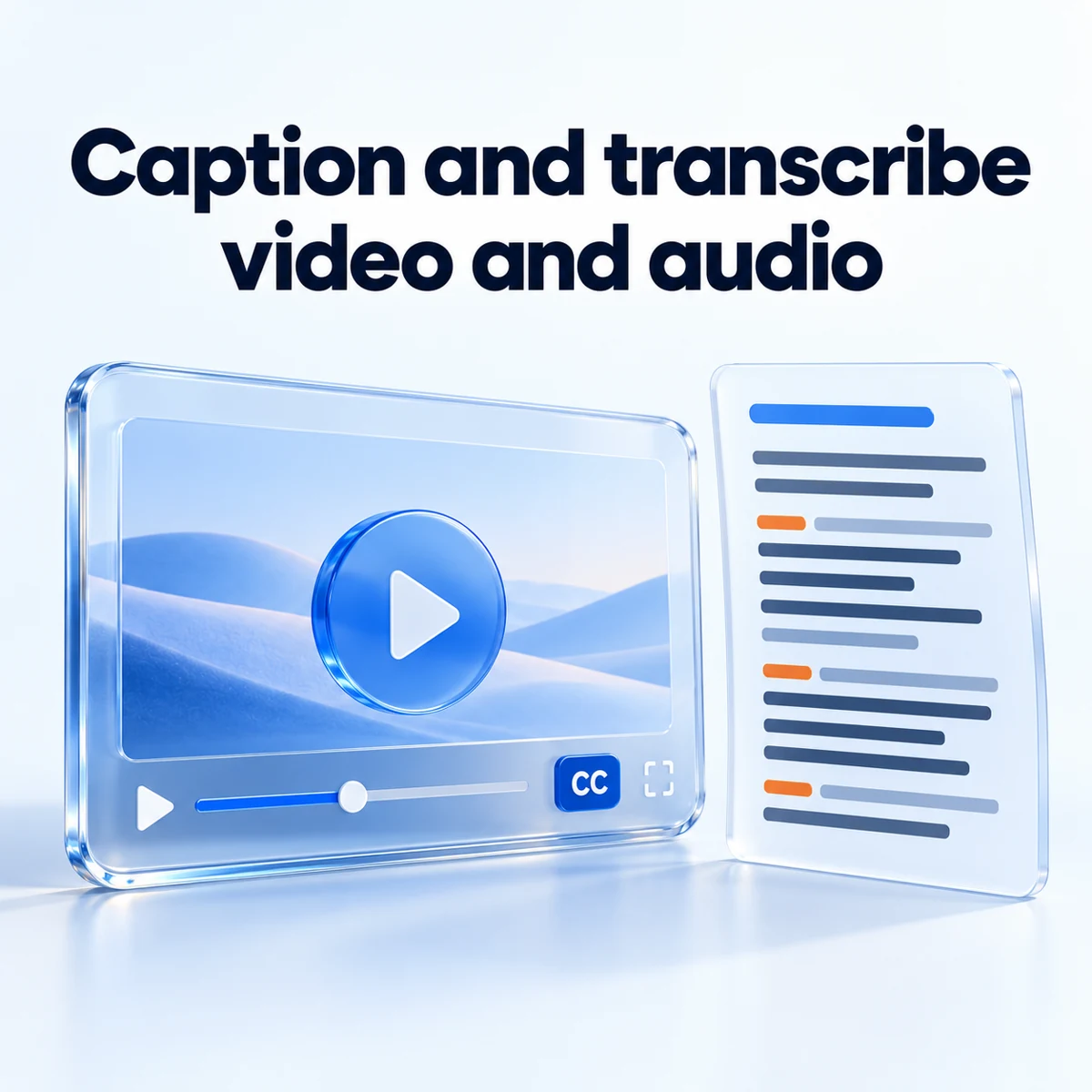 Video player with closed captions beside a transcript document.
