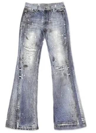 WANNA LAB Ice Blue Distressed Flared Jeans