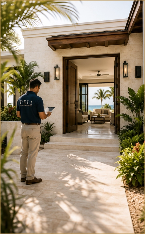 Arriving at a villa entrance on Aruba