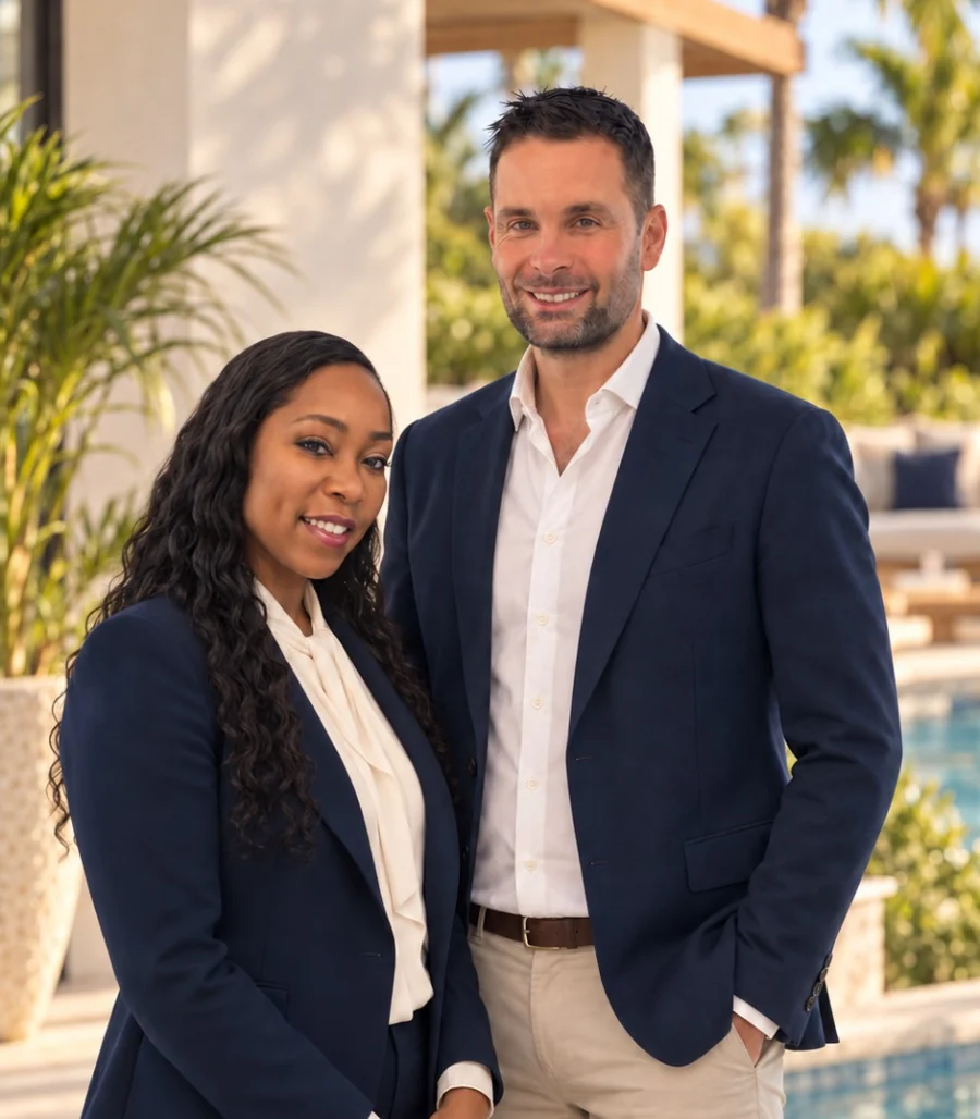 Pim and Jennifer, owners of Peli Estate Management, at a villa on Aruba