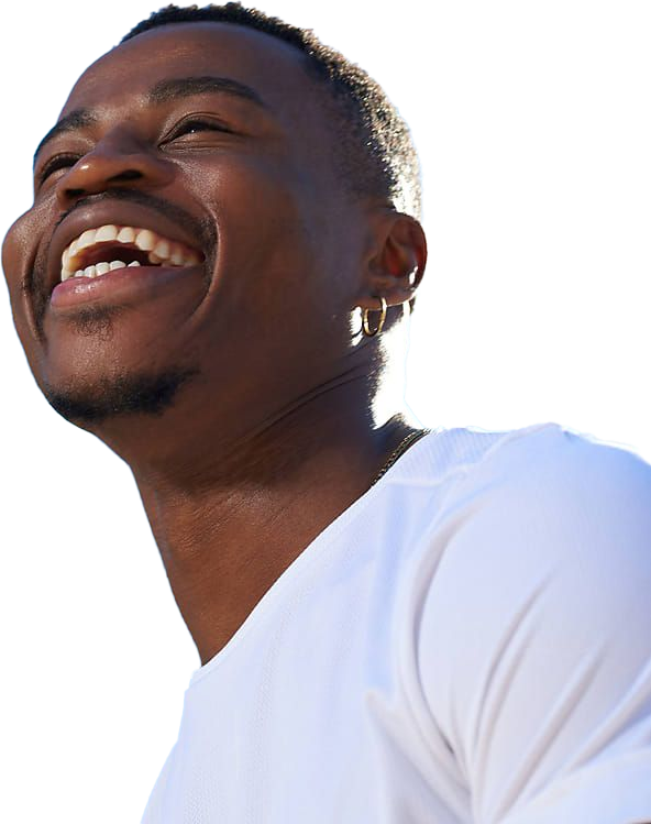 Smiling man wearing a white shirt