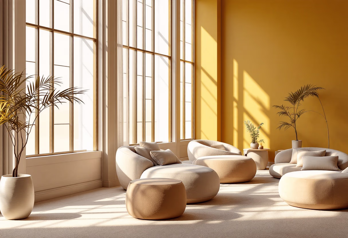interior relaxation lounge with a view at a wellness center