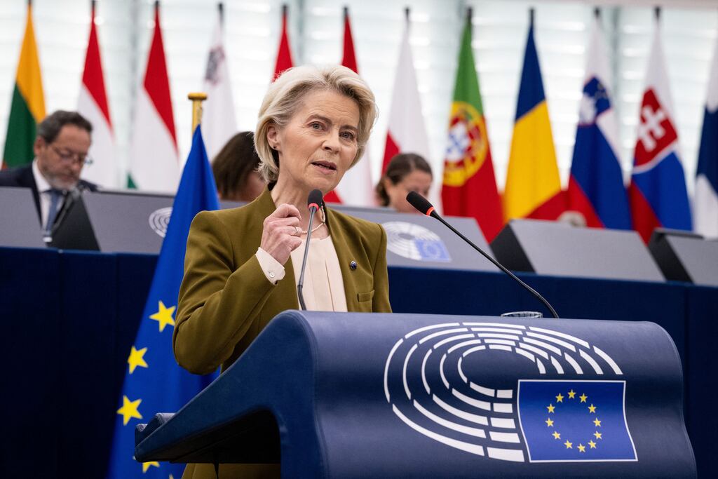 European Commission President Ursula von der Leyen delivering a speech at the European Parliament in Strasbourg.