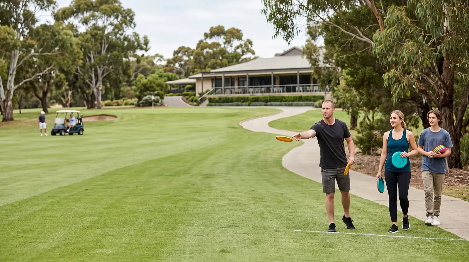 New visitors arriving at a golf course for disc golf