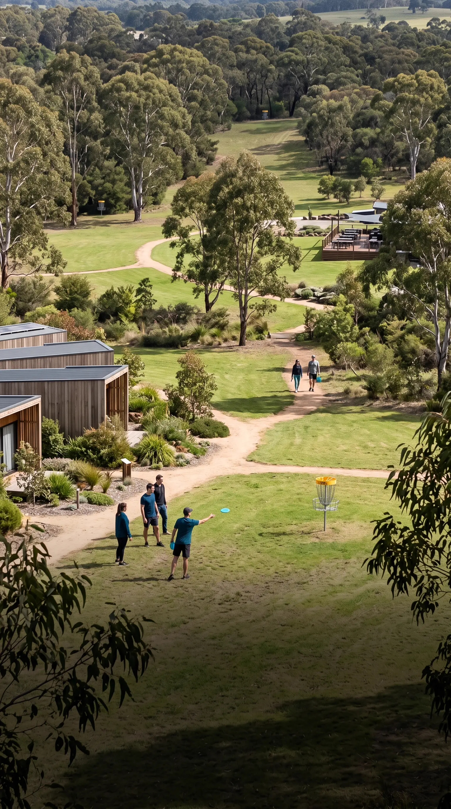 A resort disc golf hole laid out across open ground