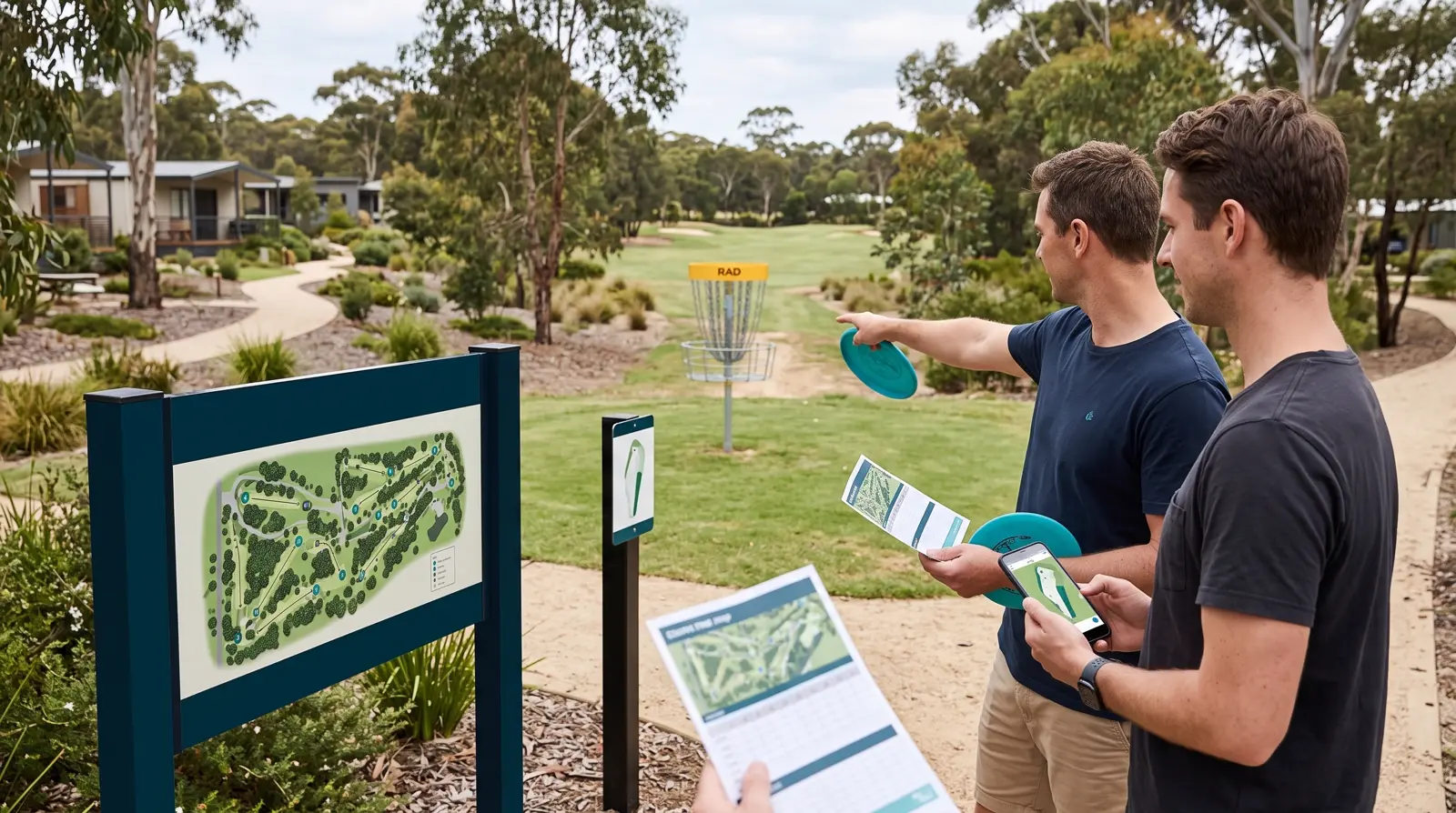 Course signage showing hole information for guests