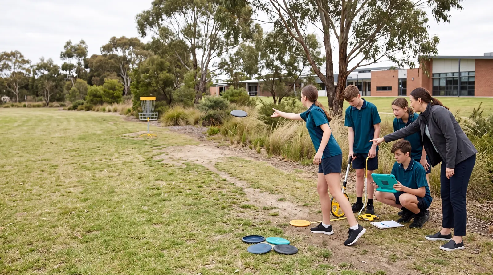 A class using disc golf as part of the curriculum