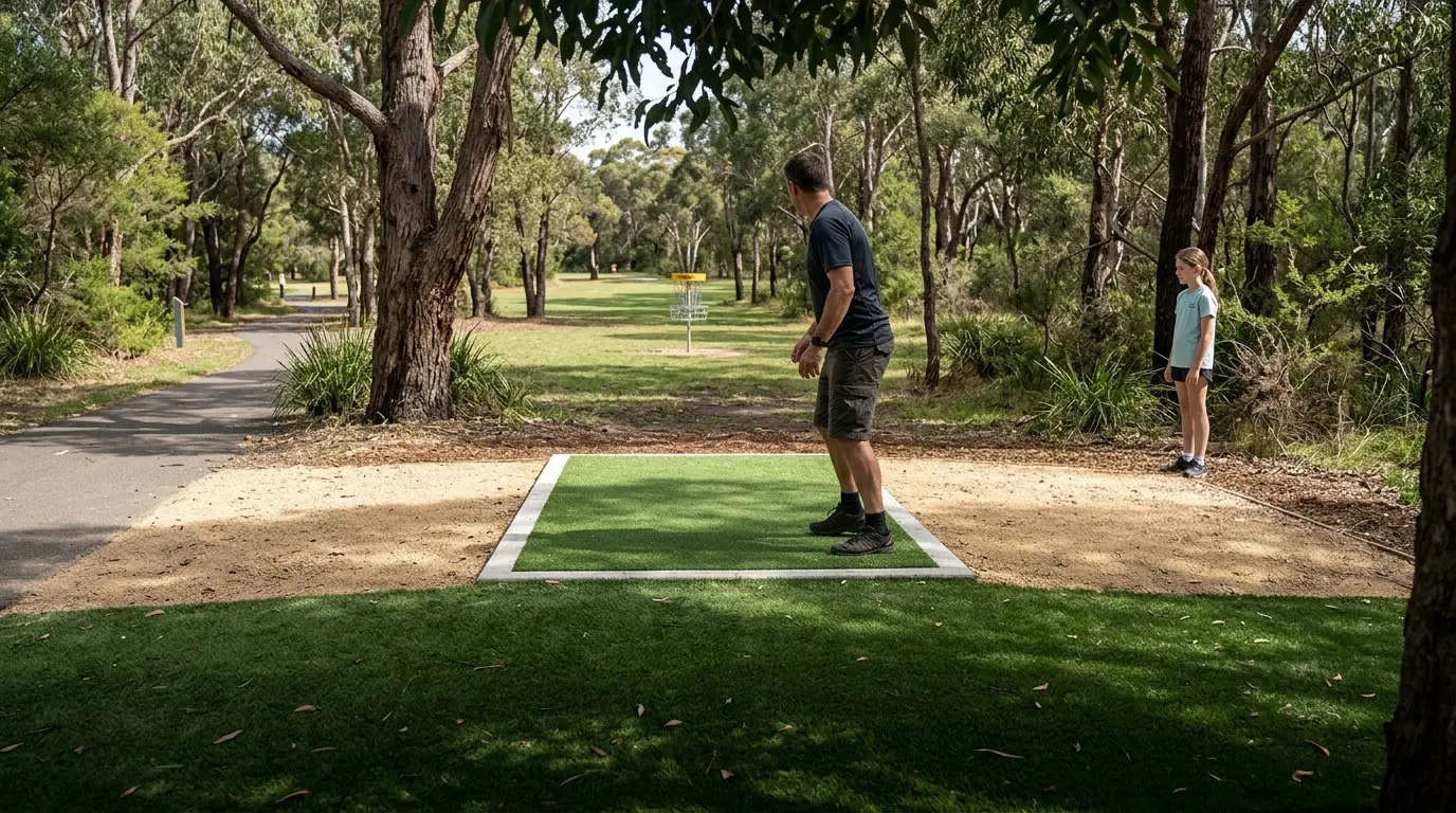 A constructed tee area on an alpine course