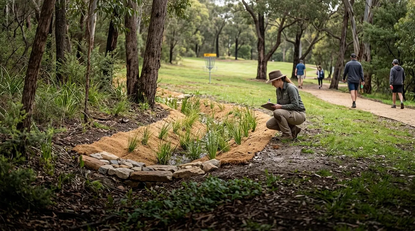 A fairway routed through pine forest