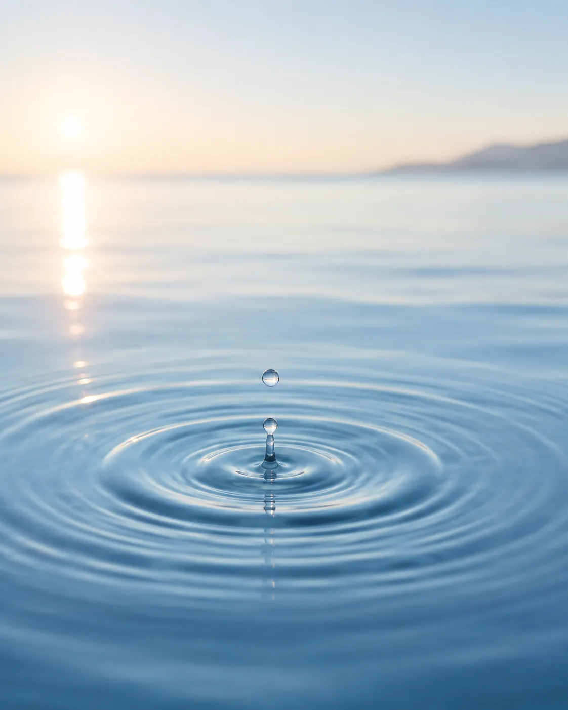 Agua serena y ondas concéntricas como representación visual de la mente
