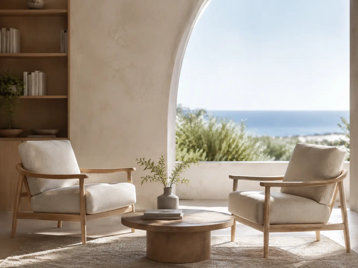 Dos sillones cálidos en un espacio sereno de conversación y escucha