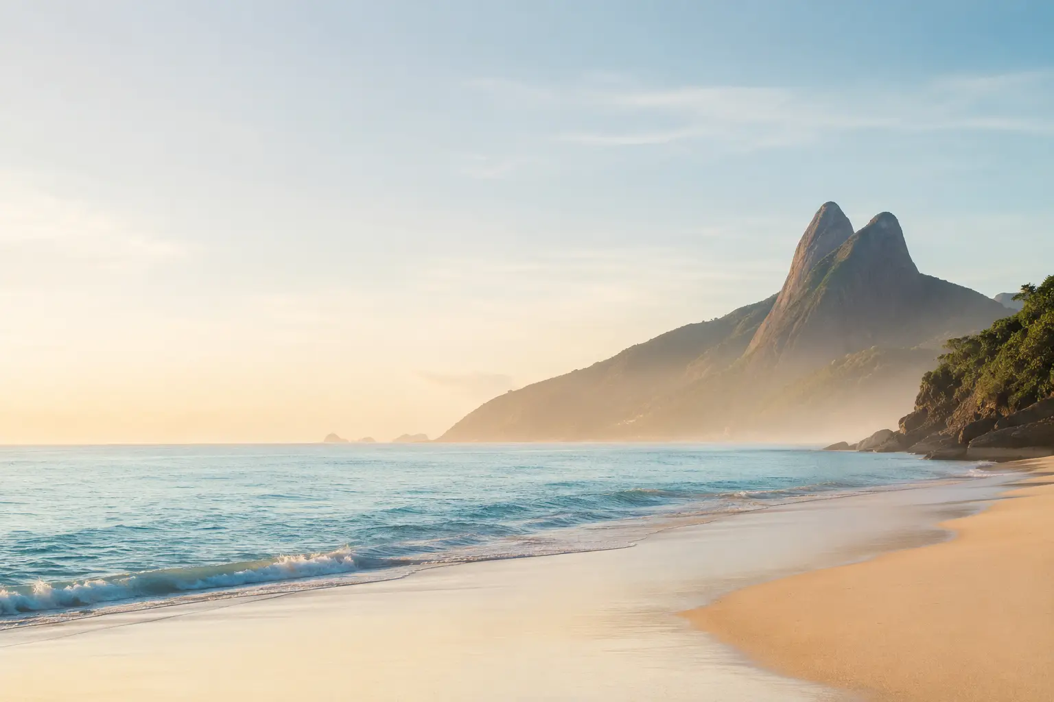 Playa de Ipanema con Morro Dois Irmãos iluminado por la primera luz del día