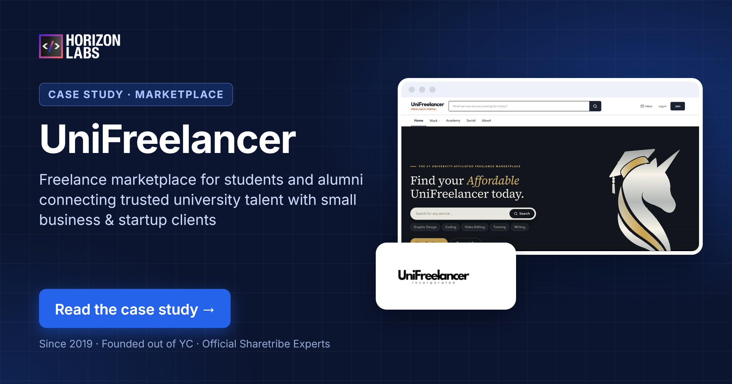 UniFreelancer student freelancing marketplace built on Sharetribe by Horizon Labs
