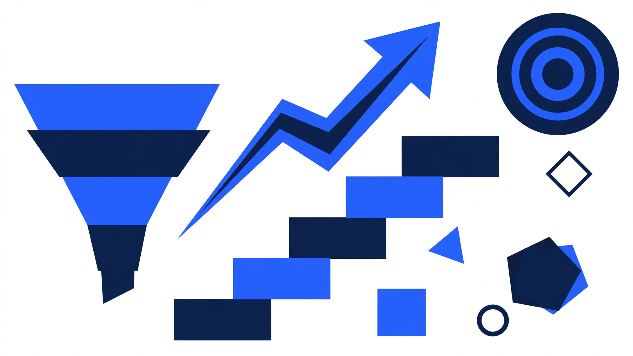 Illustration of a sales funnel and rising growth arrow representing SEO and AI visibility growth