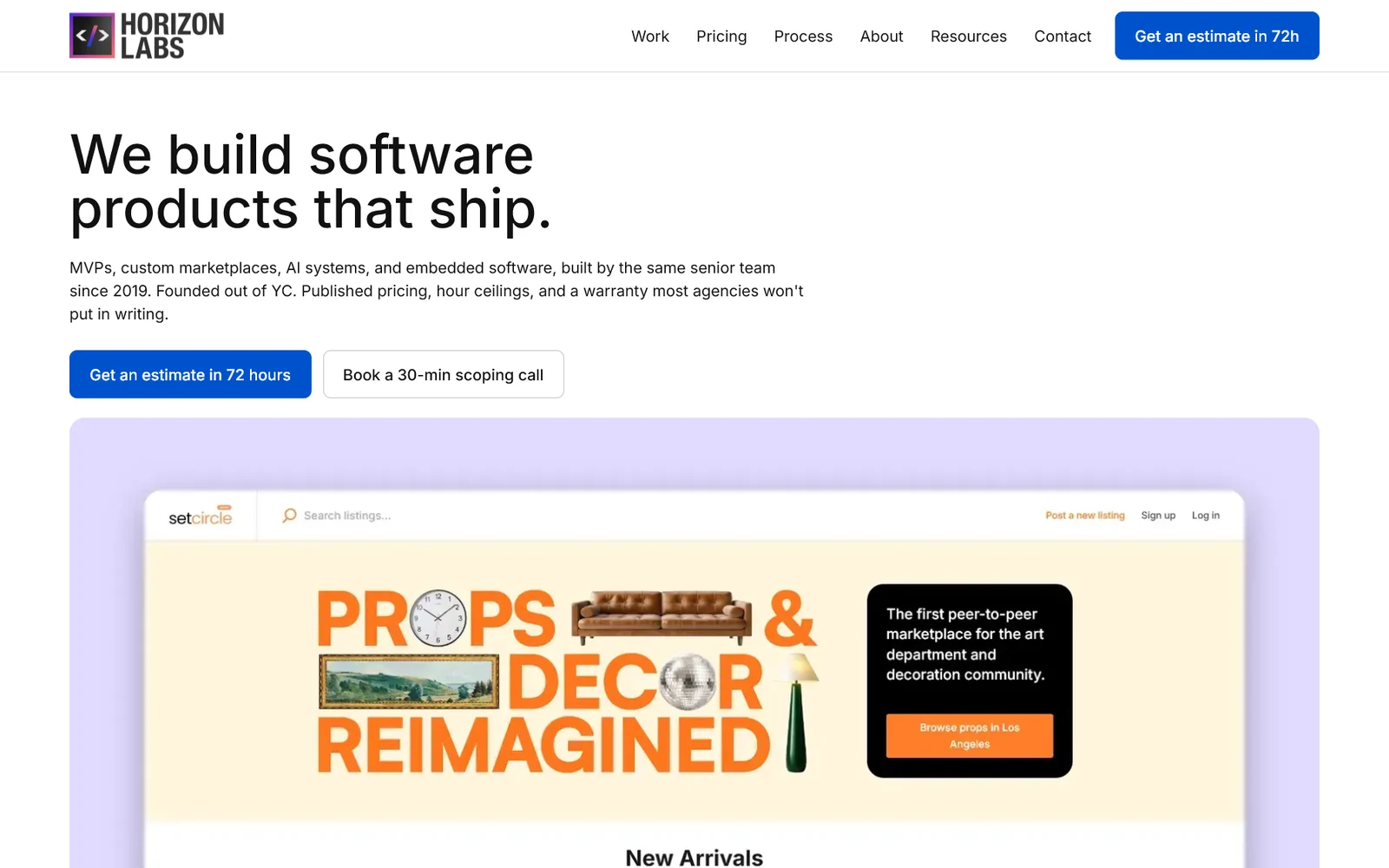 Horizon Labs homepage: We build software products that ship
