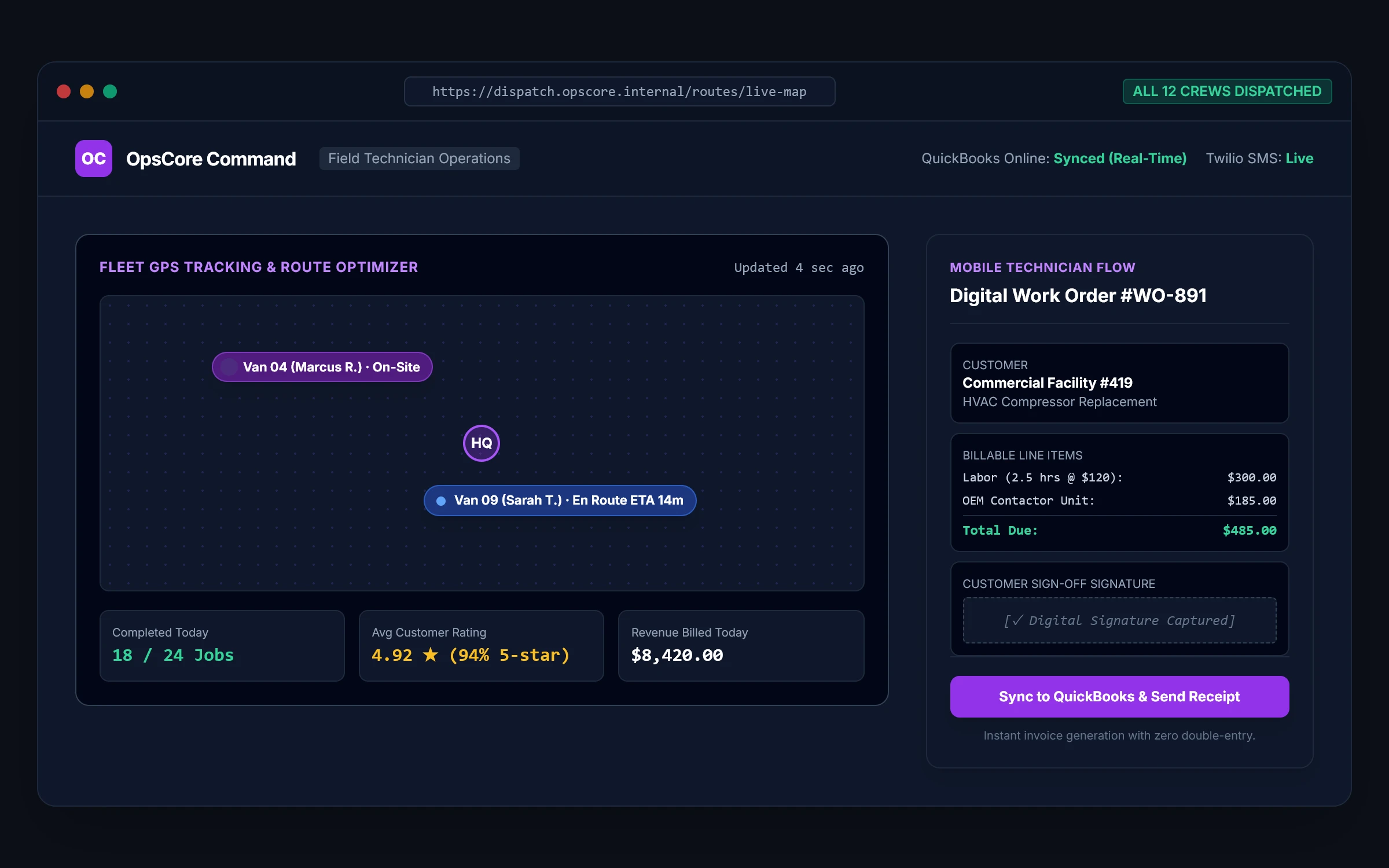 OpsCore Command Center UI preview
