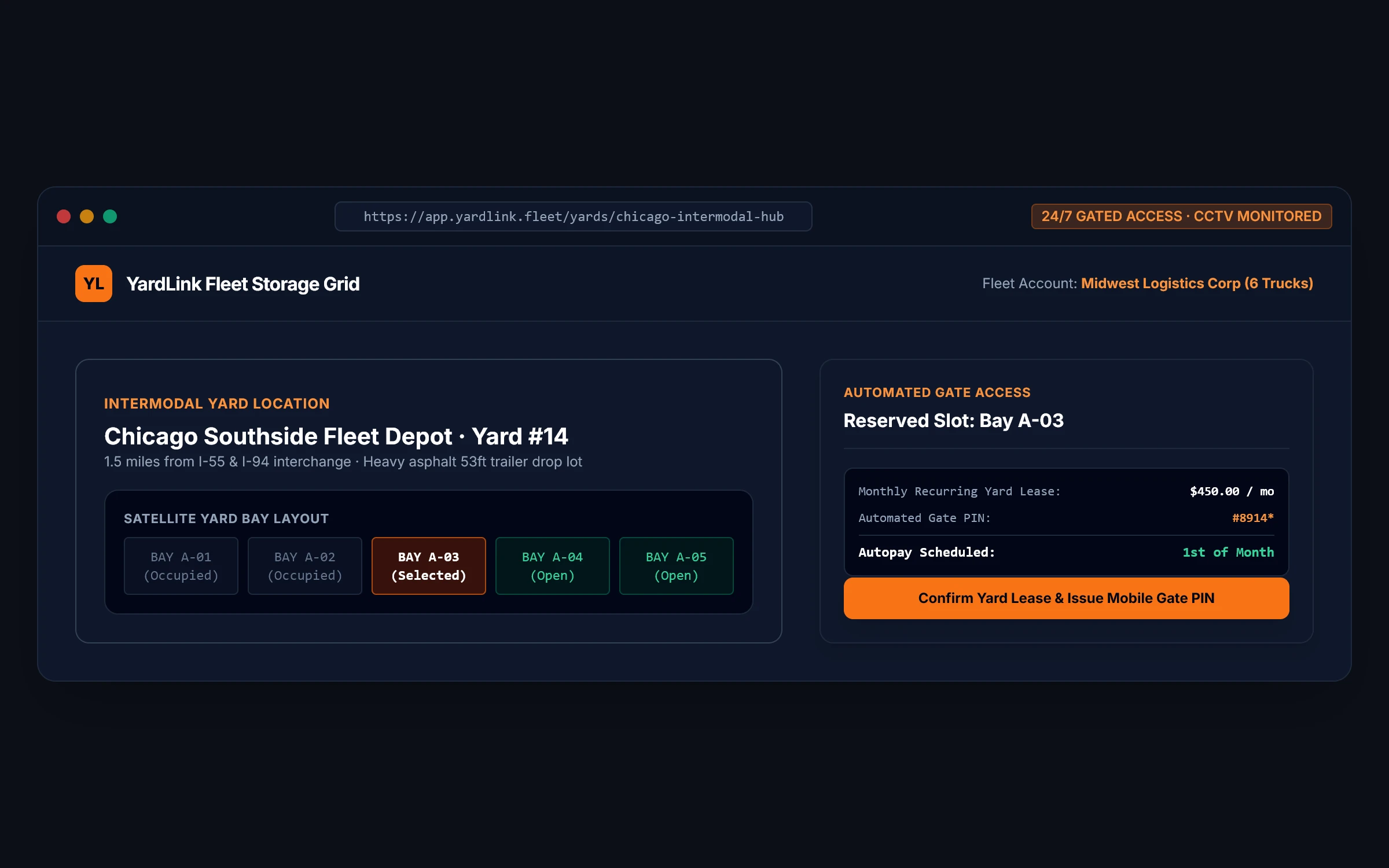 YardLink Commercial Fleet Parking UI preview