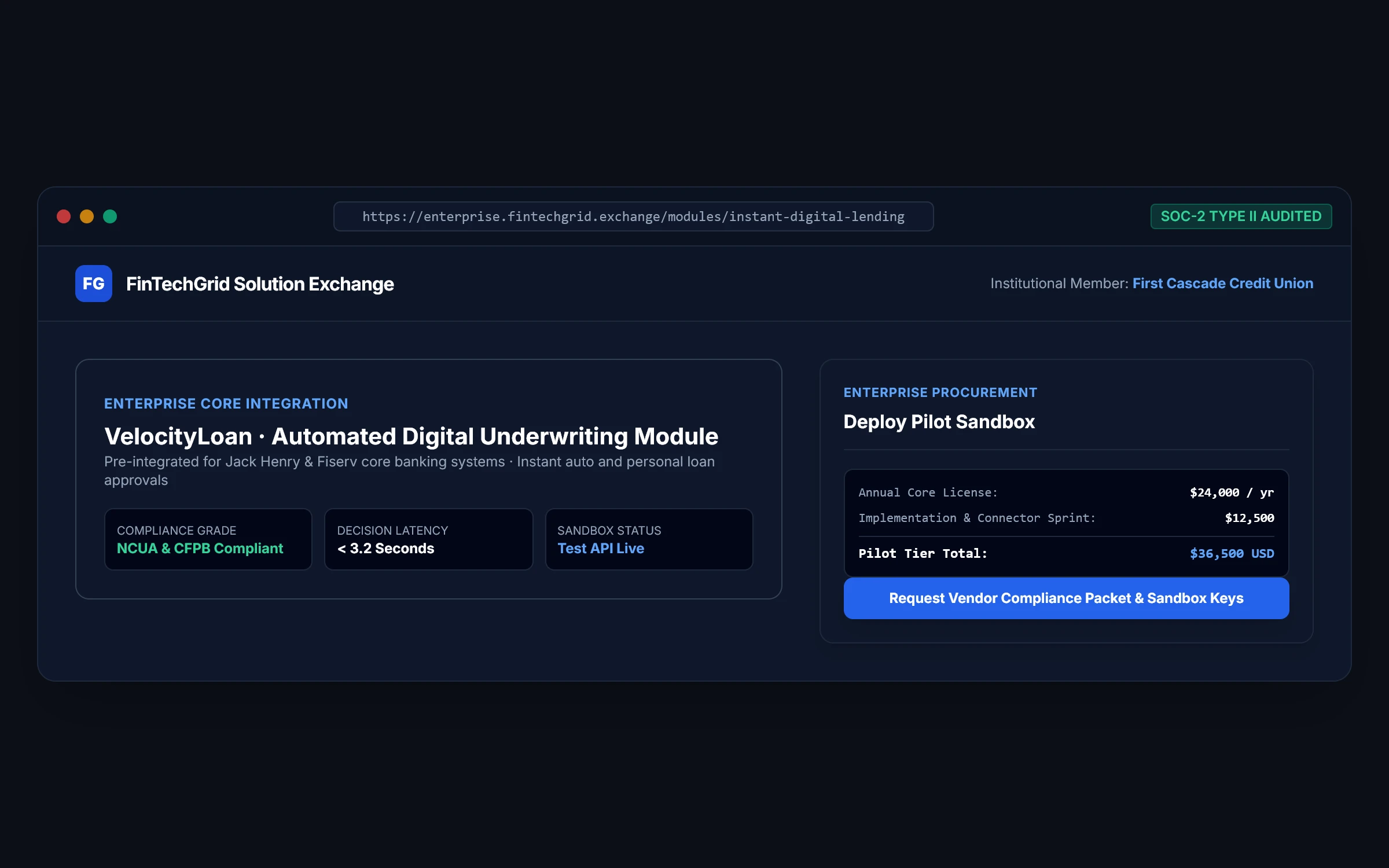 FinTechGrid Solution Exchange UI preview