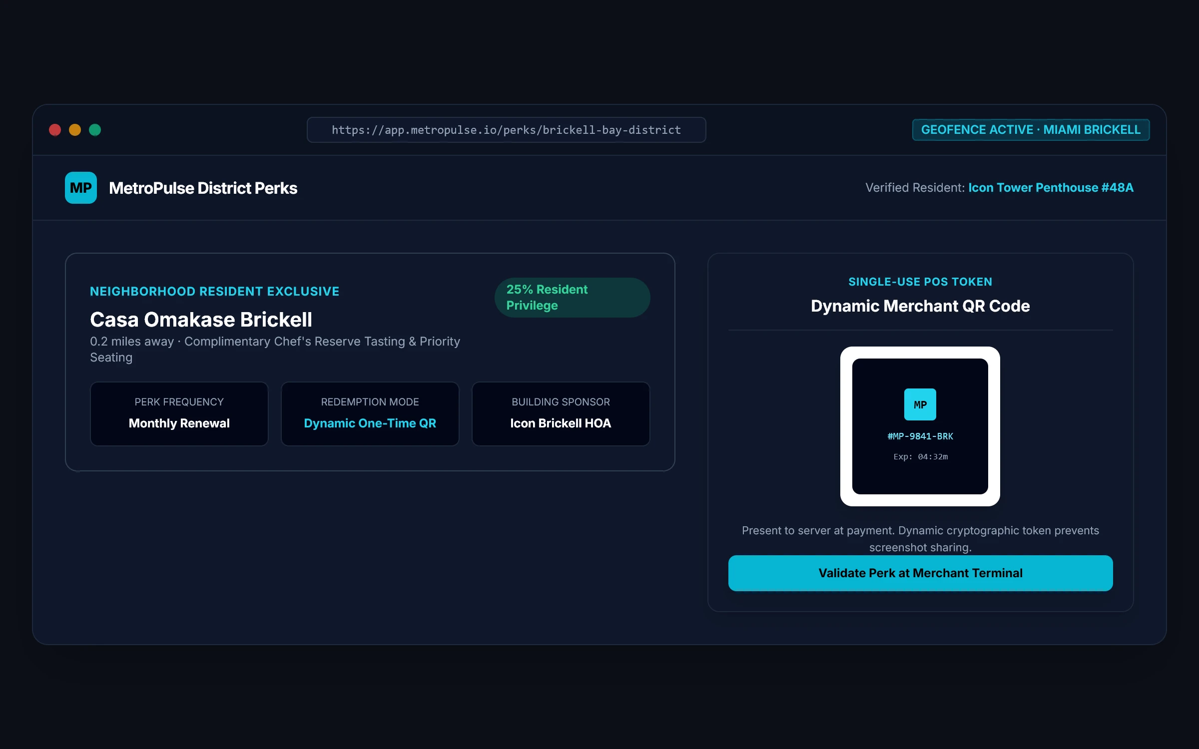 MetroPulse District Perks UI preview