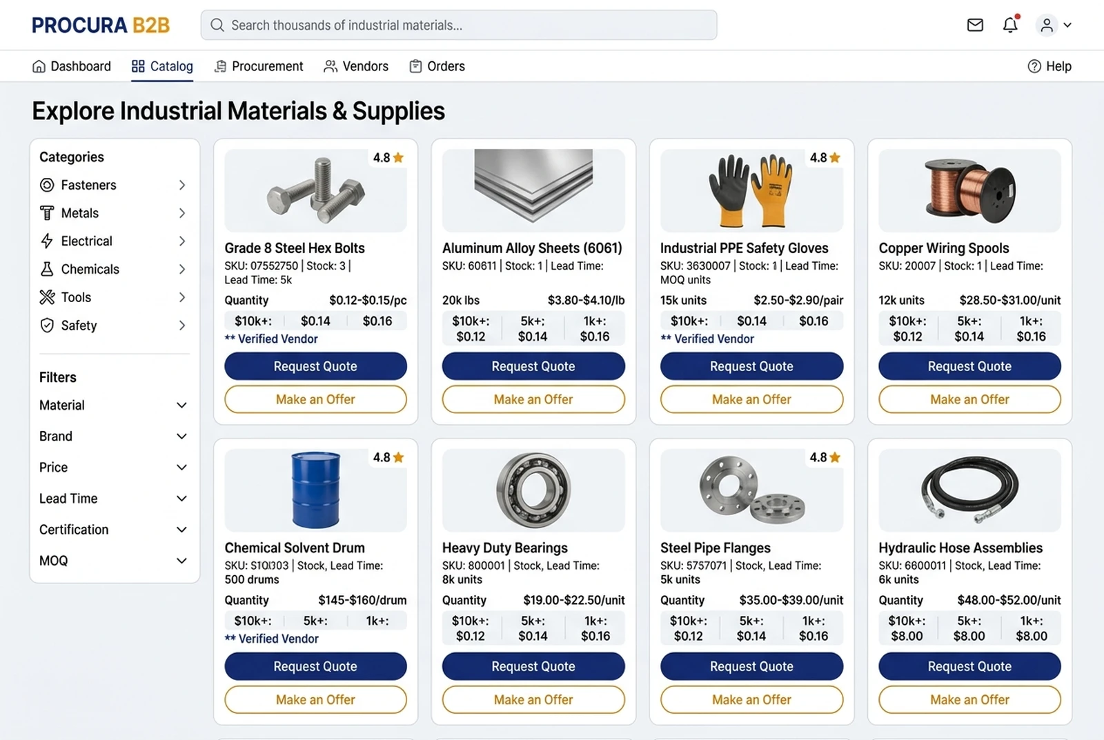 Procura Sourcing UI preview
