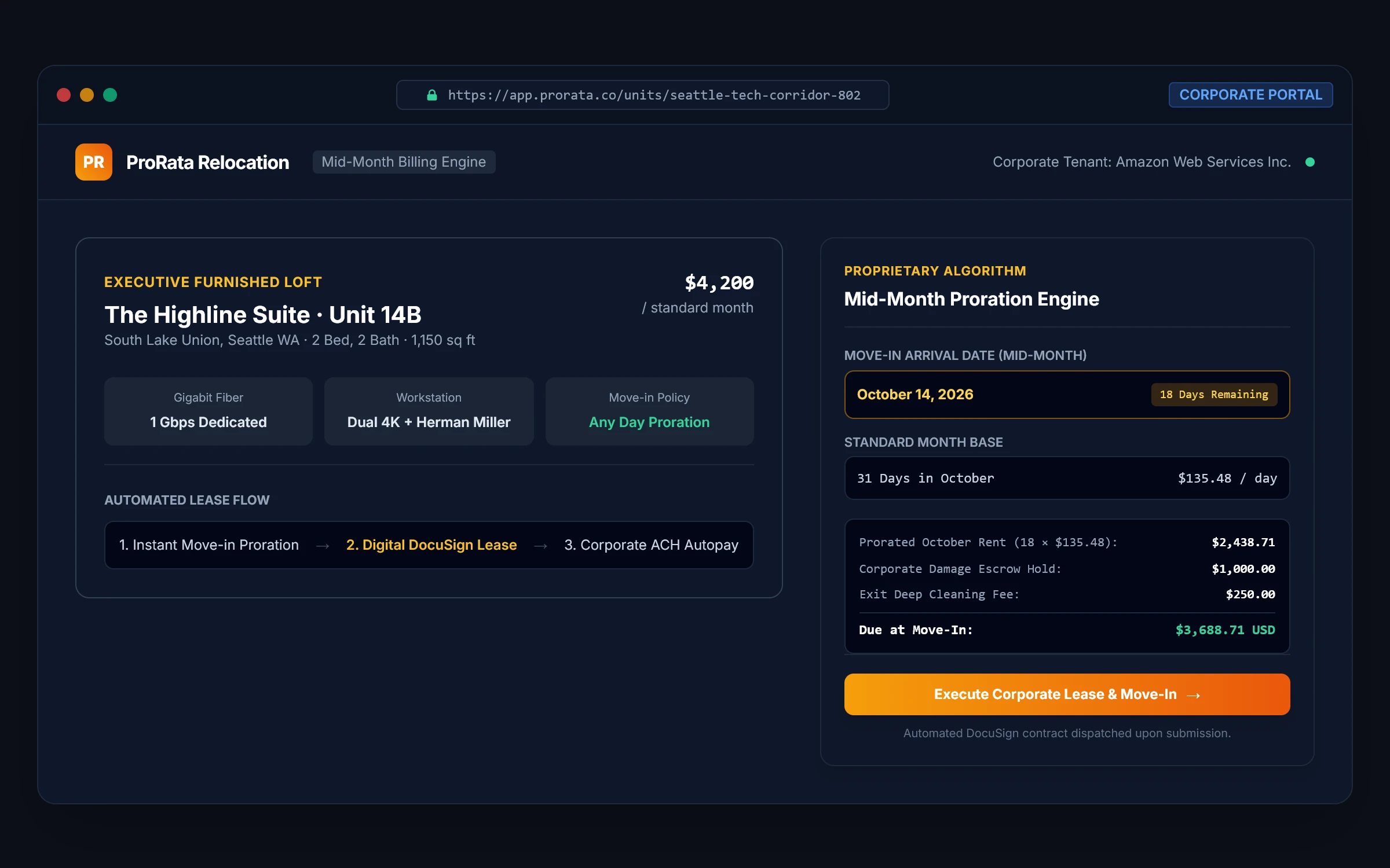 ProRata Relocation UI preview