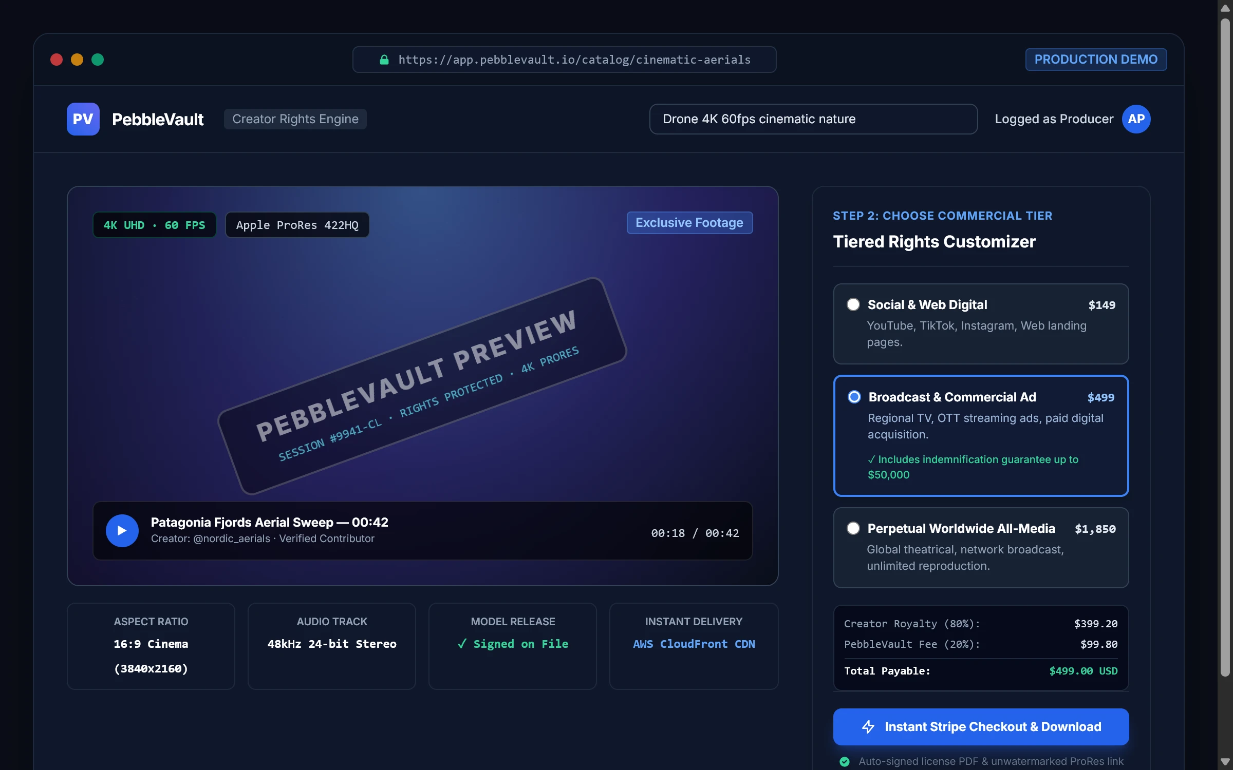 PebbleVault (Creator Licensing) UI preview