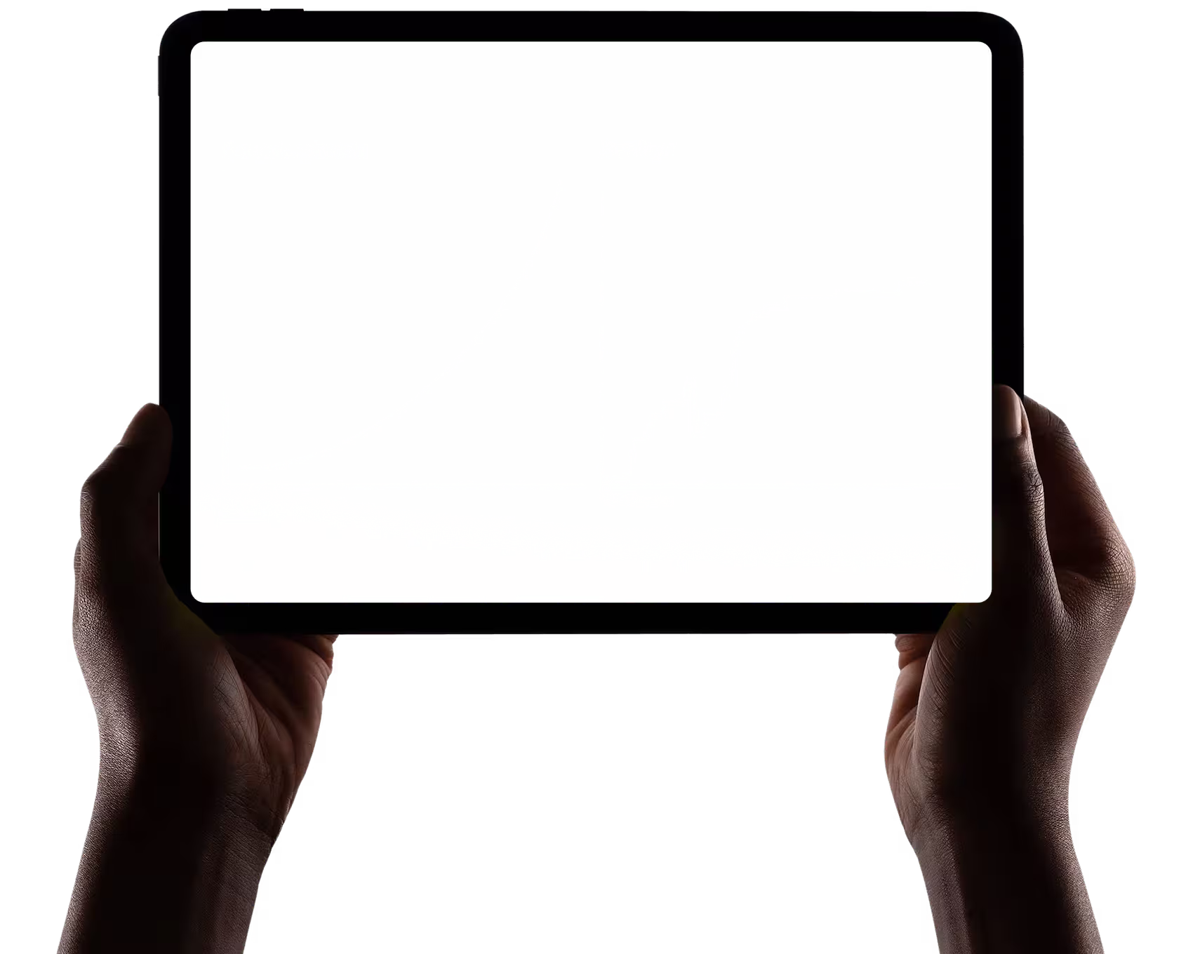 Hands holding a tablet with Tiled Media Player functionality