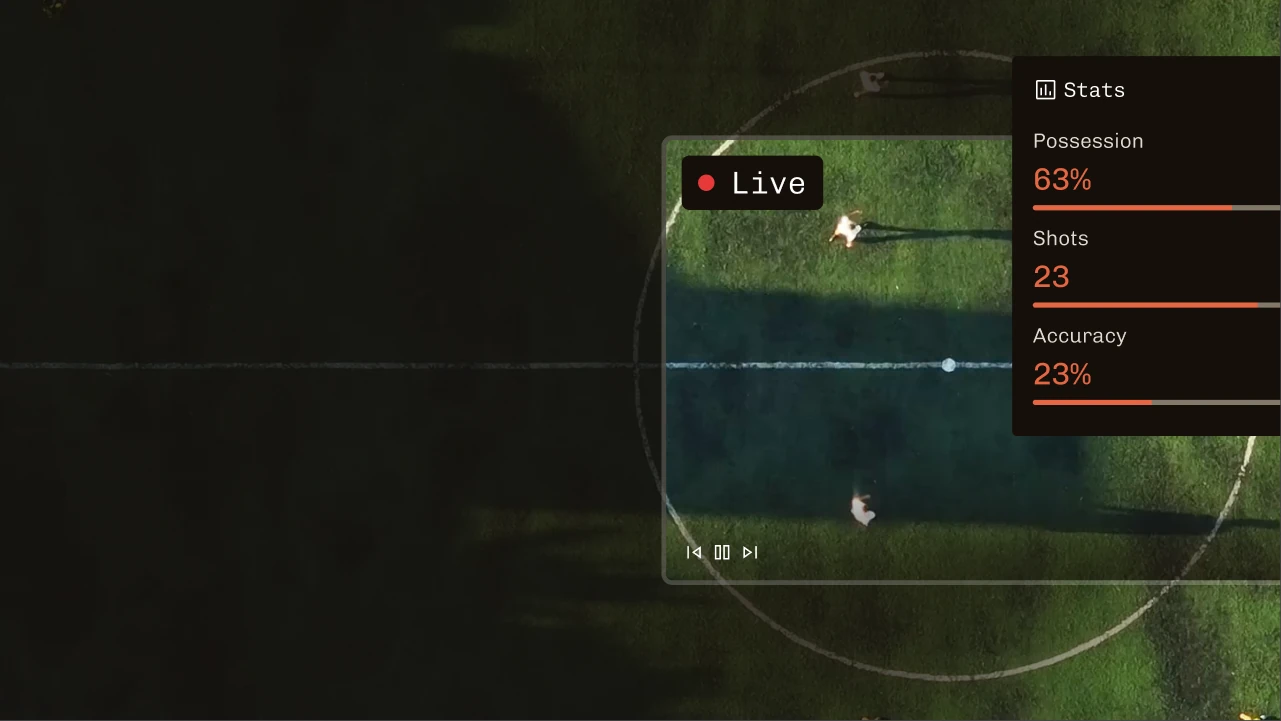 Aerial view of a football pitch with live data overlays