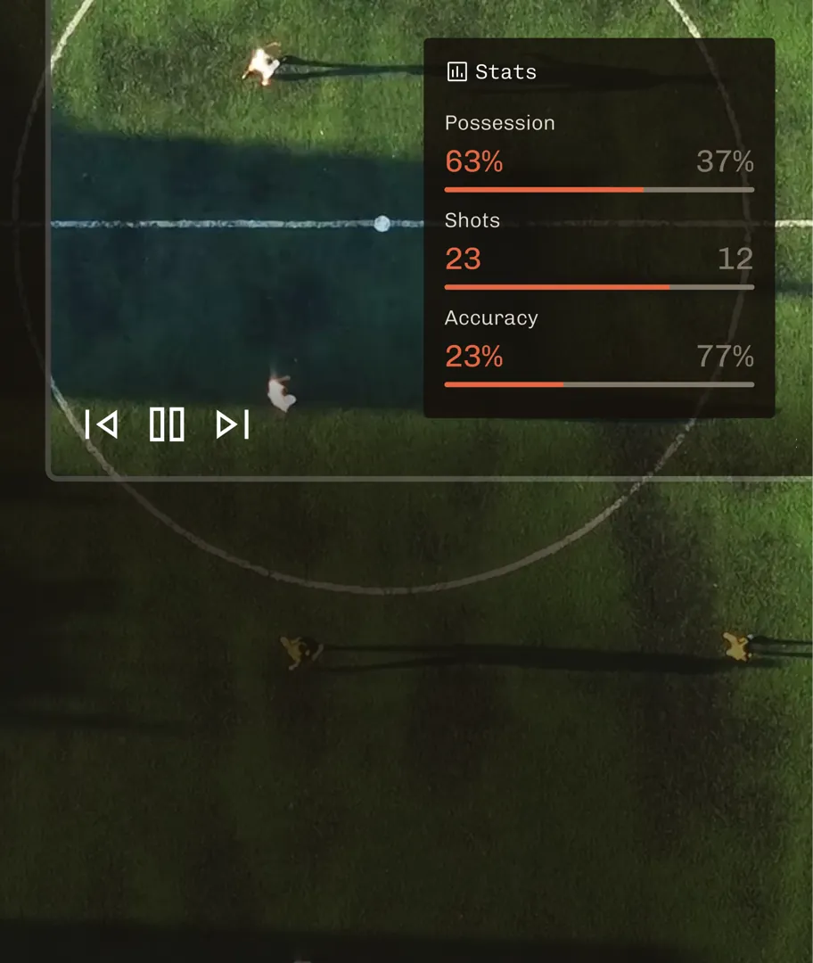 Aerial view of a football pitch with live data overlays