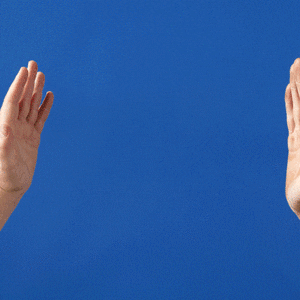 Animation of two hands against a plain blue background